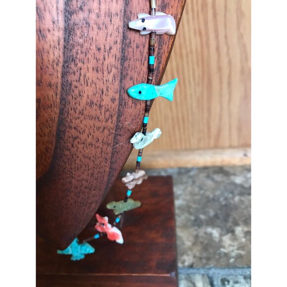 Vtg Zuni Fetish Necklace Native American Hand Carved Turquoise Thunderbird - Picture 5 of 10